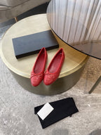 CHANEL BALLET FLATS RED QUILTED LAMBSKIN