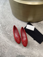 CHANEL BALLET FLATS RED QUILTED LAMBSKIN