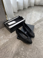 CHANEL BALLET FLATS ALL BLACK QUILTED LAMBSKIN