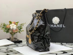 CHANEL HOBO BAG 22 BLACK LAMBSKIN GOLD HARDWARE