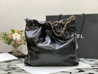 CHANEL HOBO BAG 22 BLACK LAMBSKIN GOLD HARDWARE