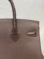 HERMES BIRKIN 25CM CAFE CROCODILE AND TOGO LEATHER SILVER HARDWARE