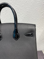 HERMES BIRKIN 25CM BLACK CROCODILE AND TOGO LEATHER GOLD HARDWARE