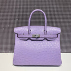HERMES BIRKIN 30CM PURPLE OSTRICH LEATHER SILVER HARDWARE