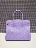 HERMES BIRKIN 30CM PURPLE OSTRICH LEATHER SILVER HARDWARE