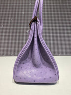 HERMES BIRKIN 30CM PURPLE OSTRICH LEATHER SILVER HARDWARE