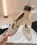 CHANEL mary jane flat light pink corduroy