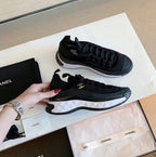 CHANEL Bubble Quilted Trainer Sneaker Black White