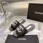 CHANEL Slippers BLACK CALFSKIN LOGO
