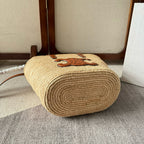 CELINE TEEN SUPPLE  CLASSIC PANIER IN RAFFIA AND CALFSKIN TAN