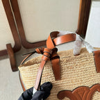 CELINE TEEN SUPPLE  CLASSIC PANIER IN RAFFIA AND CALFSKIN TAN