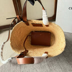 CELINE TEEN SUPPLE  CLASSIC PANIER IN RAFFIA AND CALFSKIN TAN