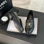 CHANEL MOASINS BLACK QUILTED LAMBSKIN GOLD HARDWARE