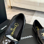 CHANEL MOASINS BLACK QUILTED LAMBSKIN GOLD HARDWARE