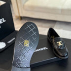 CHANEL MOASINS BLACK QUILTED LAMBSKIN GOLD HARDWARE