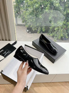 CHANEL MOASINS BLACK PATENT CALFSKIN GHW