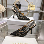 DIOR SLINGBACK J'A FLORAL BLACK LACE