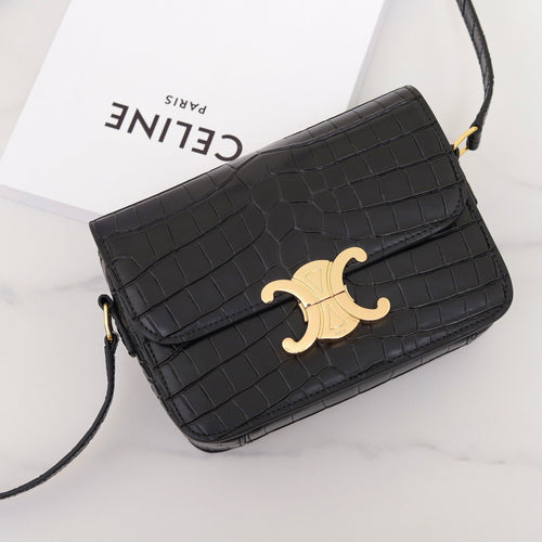 CELINE TRIOMPHE TEEN 18 BLACK ALLIGATOR SKIN