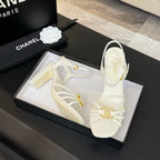 CHANEL HIGHT SANDALS 2025 IN WHITE PATENT LAMBSKIN