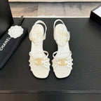 CHANEL HIGHT SANDALS 2025 IN WHITE PATENT LAMBSKIN