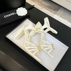CHANEL HIGHT SANDALS 2025 IN WHITE PATENT LAMBSKIN