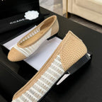 CHANEL 2025 ballet flat beige white raffia