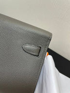 HERMES KELLY CLASSIQUE TO GO WALLET EPSOM 20 IN GREY WITH GOLD HARDWARE
