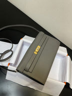 HERMES KELLY CLASSIQUE TO GO WALLET EPSOM 20 IN GREY WITH GOLD HARDWARE