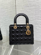DIOR MEDIUM LADY BAG 24 IN BLACK CALFSKIN GOLD HARDWARE
