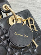DIOR MEDIUM LADY BAG 24 IN BLACK CALFSKIN GOLD HARDWARE