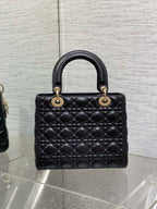 DIOR MEDIUM LADY BAG 24 IN BLACK CALFSKIN GOLD HARDWARE