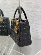 DIOR MEDIUM LADY BAG 24 IN BLACK CALFSKIN GOLD HARDWARE