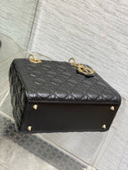 DIOR MEDIUM LADY BAG 24 IN BLACK CALFSKIN GOLD HARDWARE