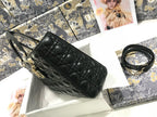 DIOR LARGE 32 LADY BAG IN BLACK LAMBSKIN WITH GOLD HARDWARE