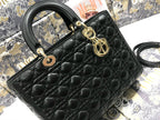 DIOR LARGE 32 LADY BAG IN BLACK LAMBSKIN WITH GOLD HARDWARE
