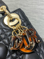 DIOR SMALL 20 LADY BAG IN BLACK MACROCANNAGE LAMBSKIN WITH GOLD HARDWARE