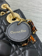 DIOR SMALL 20 LADY BAG IN BLACK MACROCANNAGE LAMBSKIN WITH GOLD HARDWARE