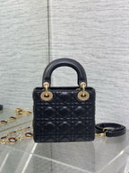 DIOR SMALL 20 LADY BAG IN BLACK MACROCANNAGE LAMBSKIN WITH GOLD HARDWARE