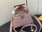 LOUIS VUITTON CAPUCINES MINI 21 IN LIGHT PINK TAURILLON LOVELOCK GOLD HARDWARE