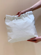 CHANEL HOBO BAG 37 WHITE  BLACK LAMBSKIN GOLD HARDWARE