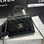 CHANEL MINI FLAP BAG 14 IN BLACK GRAINED CALFSKIN GOLD HARDWARE