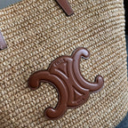 CELINE MEDIUM SUPPLE  CLASSIC PANIER IN RAFFIA AND CALFSKIN