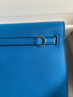 HERMES KELLY DANSE 22 EVERCOLOR BLUE IN CALFSKIN GOLD HARDWARE
