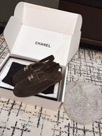 CHANEL SLINGBACK LOAFER IN BROWN SUEDE AND SHEARLING