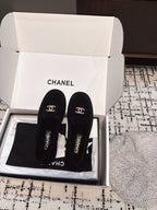 CHANEL SLINGBACK LOAFER IN BLACK SUEDE AND SHEARLING
