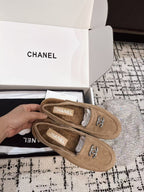 CHANEL SLINGBACK LOAFER IN DARK BEIGE SUEDE AND SHEARLING