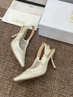 DIOR J'A SLINGBACK PUMPS IN IVORY WHITE EMBROIDERED LACE