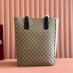 GUCCI OPHIDIA FRONT ZIP POCKET TOTE BAG 36 IN BEIGE AND BROWN CANVAS