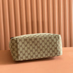 GUCCI OPHIDIA FRONT ZIP POCKET TOTE BAG 36 IN BEIGE AND BROWN CANVAS