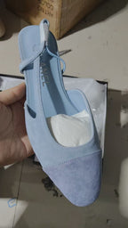 CHANEL SLINGBACK IN BABY BLUE SUEDE